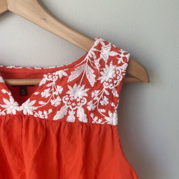 Talbots Orange White Floral Embroidery Voile Shell Top Sleeveless 100% Cotton Mp - Picture 5 of 10